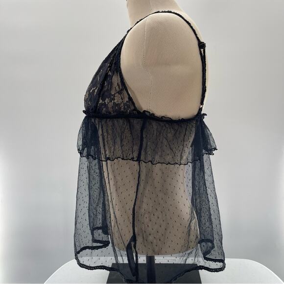 Anthropologie Lace Babydoll Sheer Mesh Tiered Black Slip Top Teddy Size Large - Picture 6 of 9